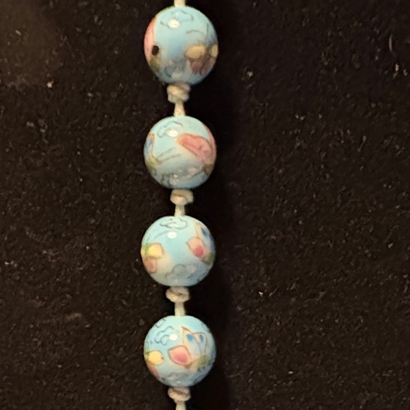 Elegant Blue Beaded  Cloisonné Necklace 29 inches - Picture 3 of 7